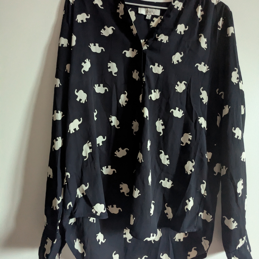Ovi Navy and White Elephant Print Blouse